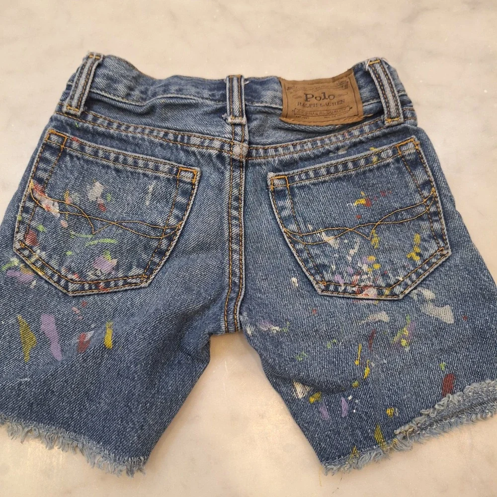 Polo Ralph Lauren Sullivan Slim Shorts Sz 3T Blue Paint Splatter Denim Cutoff